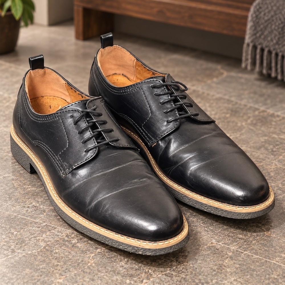 Deer Stags Highland Mens Black Simulated Leather Memory Foam Oxford Shoes 10.5 M